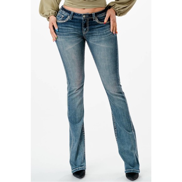 Jeans Grace In LA Boot Cut Low Rise Brodés - Taille 25 X Longueur Intérieure 32, Occasion Très Bon État